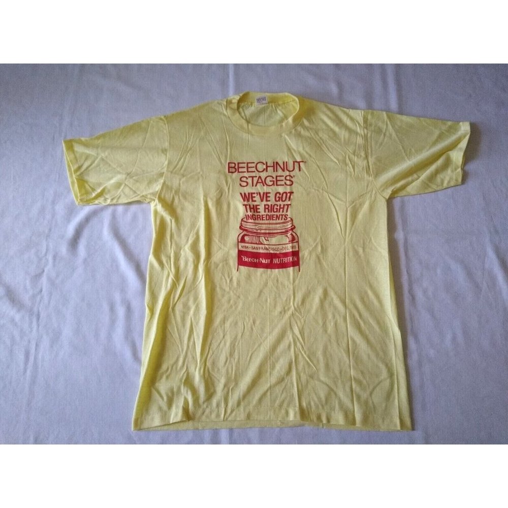 Vintage Beechnut Stages Baby Nutrition Beech-nut Yellow‎ T-Shirt Size XL